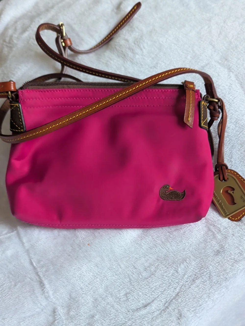 Dooney & Bourke Hot Pink Crossbody with Brown Leather Trim